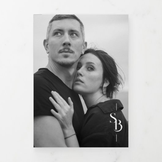 Invitación Tríptica Exquisite Minimalist Black Whi Drieluik Uitnodiging (Cover)