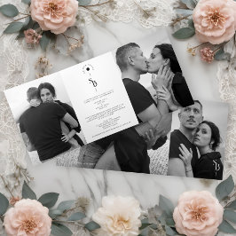 Invitación Tríptica Exquisite Minimalist Black Whi Drieluik Uitnodiging