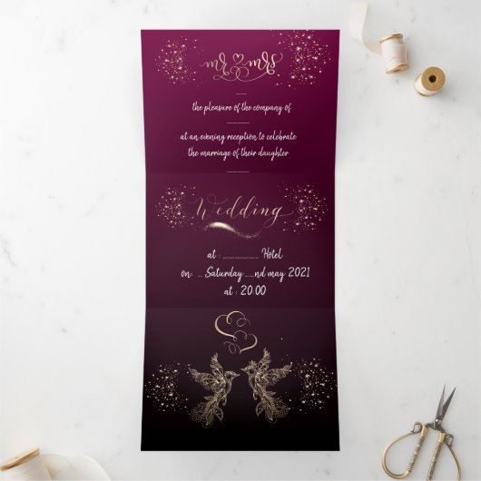 Invitación tríptica para boda personalizada drieluik uitnodiging (Binnen)