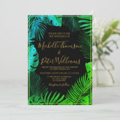 Invitación tropical gold watercolor wedding kaart (Staand voorkant)