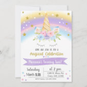 Invitación Unicorn birthday invitation, girl invit Kaart (Voorkant)