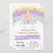 Invitación Unicorn birthday invitation, girl invit Kaart (Voorkant / Achterkant)