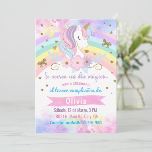 Invitación Unicorn head birthday invitation, Spani Kaart (Staand voorkant)