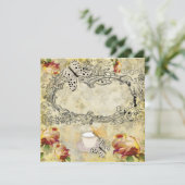 Invitación vintage tazas y mariposas decoupage kaart (Staand voorkant)