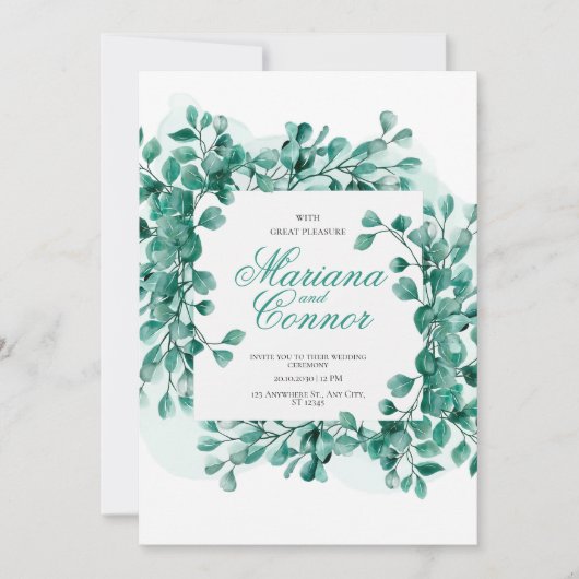 Invitación Watercolor Greenery Botanical Wedding I Kaart (Voorkant)