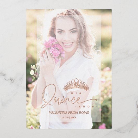 Invitación XV Princess Crown Elegant Overlay Vellu Folie Uitnodiging (Voorkant)