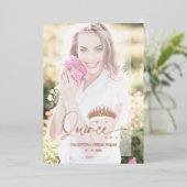 Invitación XV Princess Crown Elegant Overlay Vellu Folie Uitnodiging (Staand Voorkant)