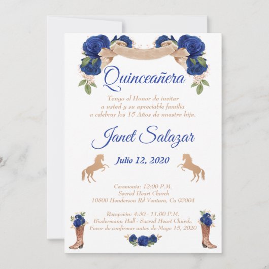 Invitaciones charro Quinceañera Charra azul Kaart (Voorkant)