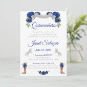 Invitaciones charro Quinceañera Charra Blue Silver Kaart (Staand voorkant)