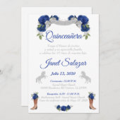 Invitaciones charro Quinceañera Charra Blue Silver Kaart (Voorkant / Achterkant)