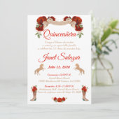 Invitaciones charro Quinceañera Charra Red Kaart (Staand voorkant)