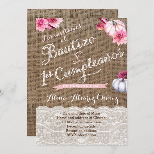 Invitaciónes con calabazas, Bautizo y 1er cumple Kaart (Voorkant / Achterkant)