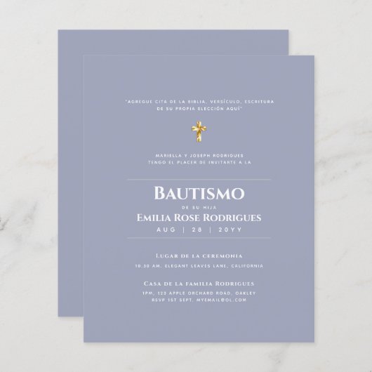 Invitaciones de Bautismo Español Católico Moderno (Voorkant / Achterkant)