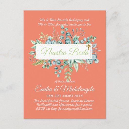 Invitaciones De Boda Baratas HOJAS Modernas Briefkaart (Voorkant)