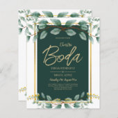 Invitaciones de Boda Bilingües Verde Esmeralda (Voorkant / Achterkant)