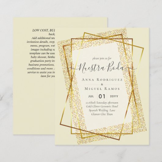 Invitaciones de Boda, budget van de Spaanse wedden (Voorkant / Achterkant)