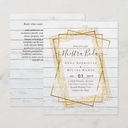 Invitaciones de Boda, budget van de Spaanse wedden (Voorkant / Achterkant)