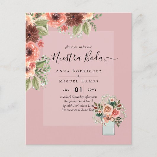 Invitaciones de Boda Roze Bloemen Bruiloft BUDGET Flyer (Voorkant)