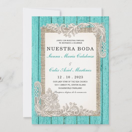 Invitaciones de Boda Rústicas Turquesa Kaart (Voorkant)