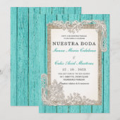 Invitaciones de Boda Rústicas Turquesa Kaart (Voorkant / Achterkant)