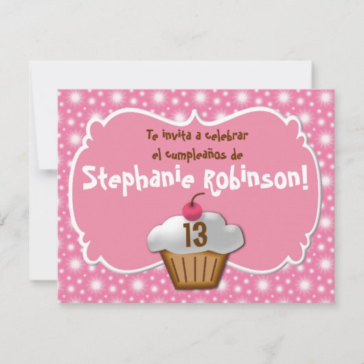 Invitaciones de cumpleaños, Fiesta de Rosa cupcake Kaart (Voorkant)