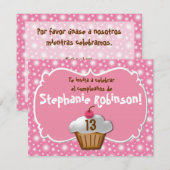 Invitaciones de cumpleaños, Fiesta de Rosa cupcake Kaart (Voorkant / Achterkant)