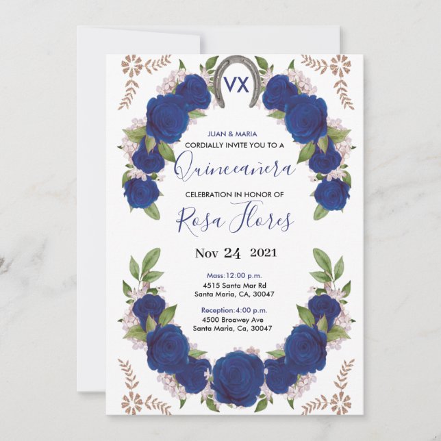 Invitaciones for Quinceanera Invitation, Blu-Rozen (Voorkant)