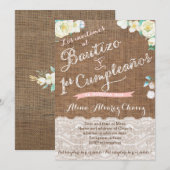 Invitaciones para Bautizo de niña, blanca durazno Kaart (Voorkant / Achterkant)