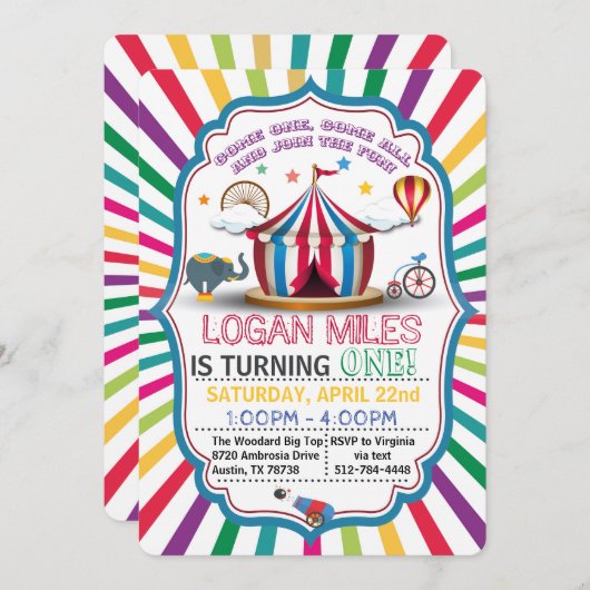 INVITATIE DOOR DE CIRCUS PARTIJ VOOR LICHAMEN KAART (Voorkant / Achterkant)