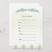 Invitatie groenblijvende tak aquarel invullen kaart (Voorkant / Achterkant)