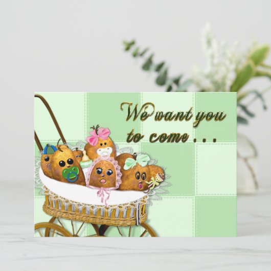 INVITATIE - MULTIDOELEINDE - POTATOSPUDS VOOR BABY KAART (Staand voorkant)