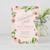 INVITATIE PINK FLORAL GRADUATION ARTIJ KAART (Staand voorkant)