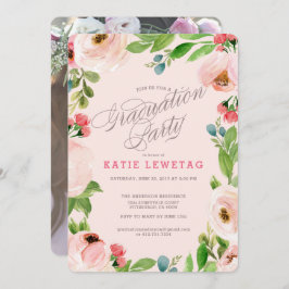 INVITATIE PINK FLORAL GRADUATION ARTIJ KAART