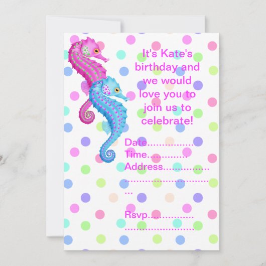 INVITATIE POLKA DOT SEAHORSE PARTIJ KAART (Voorkant)