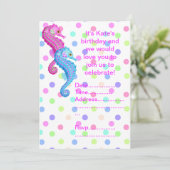 INVITATIE POLKA DOT SEAHORSE PARTIJ KAART (Staand voorkant)