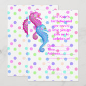 INVITATIE POLKA DOT SEAHORSE PARTIJ KAART (Voorkant / Achterkant)