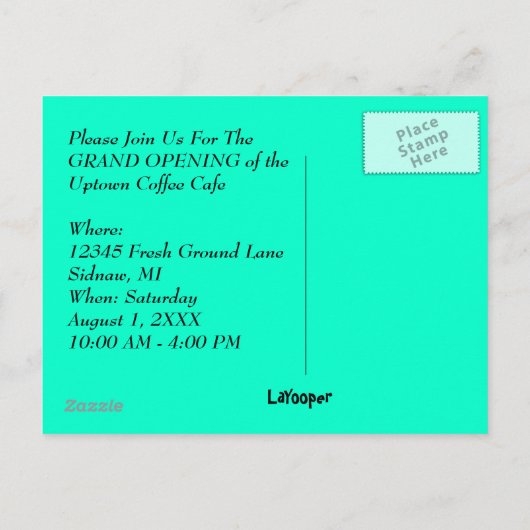 INVITATIE-TOESTAND KOFFIE SHOP CAFE BRIEFKAART OPE (Achterkant)