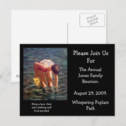 INVITATIE VAN DE FAMILIE REUNION, LAK, BEACH, SCHO UITNODIGING BRIEFKAART (Voorkant / Achterkant)