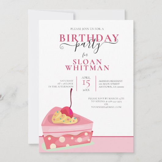 INVITATIE VAN FUN PINK CAKE BIRTHDAY-PARTIJ KAART (Voorkant)