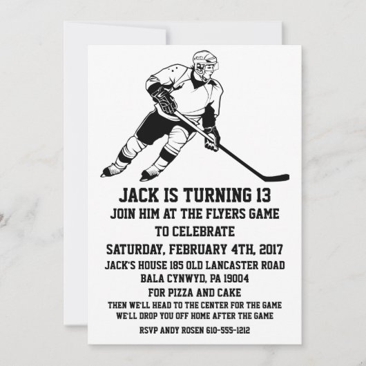 INVITATIE VAN HOCKEY BIRTHDAY-PARTIJ KAART (Voorkant)