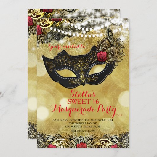 INVITATIE VAN MASQUERADE-PARTIJEN KAART (Voorkant / Achterkant)