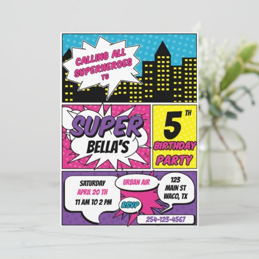 INVITATIE VAN MEERDERE SUPERHEROES BIRTHDAY PARTIJ KAART (Staand voorkant)