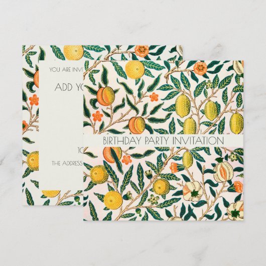 INVITATIE VAN WILLIAM MORRIS BIRTHDAY PARTIJ KAART (Voorkant / Achterkant)