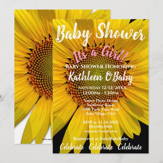 INVITATIE VOOR ZONNLOWER FOTO BABY GIRL SHOWER KAART (Voorkant / Achterkant)