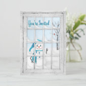 INVITATIE - WINTERBLUES - SNOWMAN - VENSTER KAART (Staand voorkant)