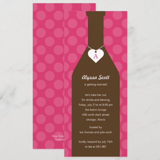 Invitaties in de glazen flesje van wijn - Roze Kaart (Voorkant / Achterkant)