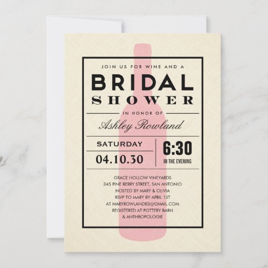 Invitaties in de met wijn behandelde bridale douch kaart (Voorkant)