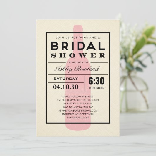 Invitaties in de met wijn behandelde bridale douch kaart (Staand voorkant)