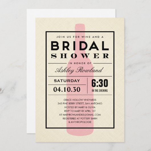 Invitaties in de met wijn behandelde bridale douch kaart (Voorkant / Achterkant)