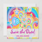 Invitaties kleurrijke Retro Star-voeding Save The Date (Voorkant)